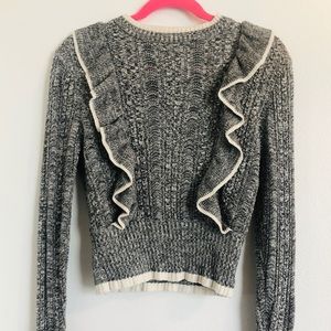 H&M Bell Sleeve Grey and Cream Ruffle Sweater size M